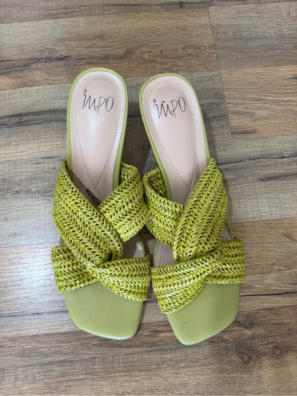 EUC IMPO Nikka Lime Green Braided Slide Sandals